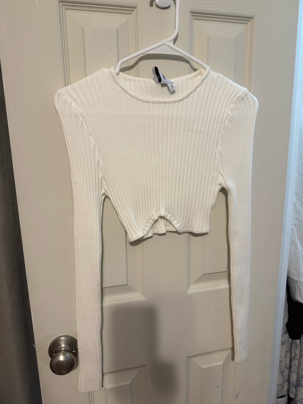 Princess Polly White Ribbed Long-Sleeve Crop Top